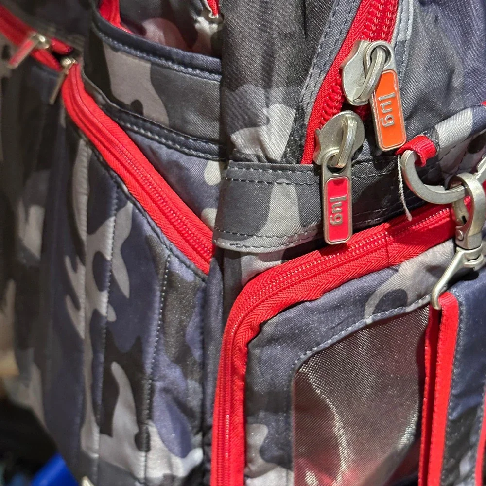Lug Puddle Jumper Duffel Bag Midnight Camo Red Trim Travel Gym Weekender Men